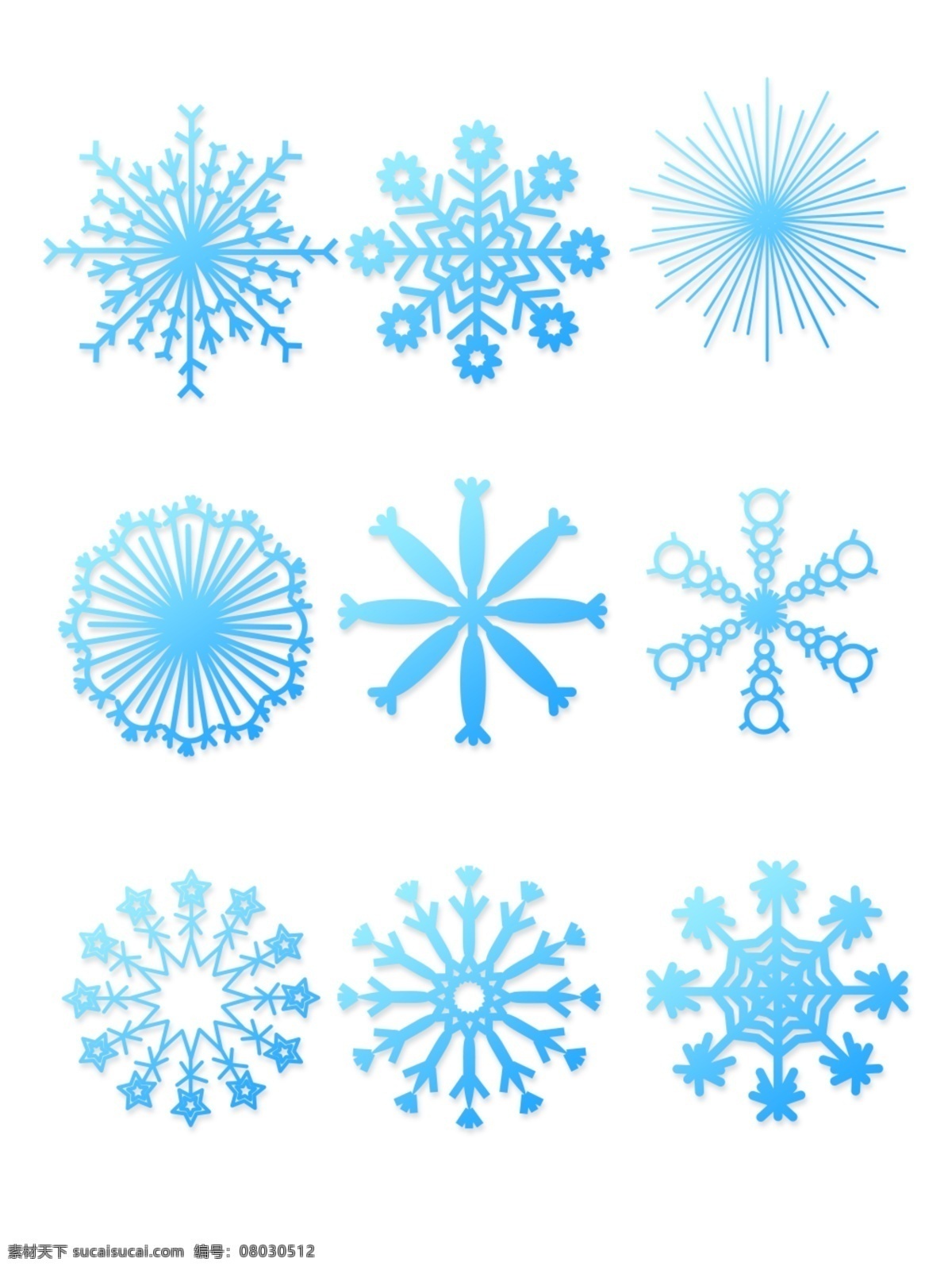 冬季 复古 蓝色 立体 渐变 明信片 矢量 雪花 商用