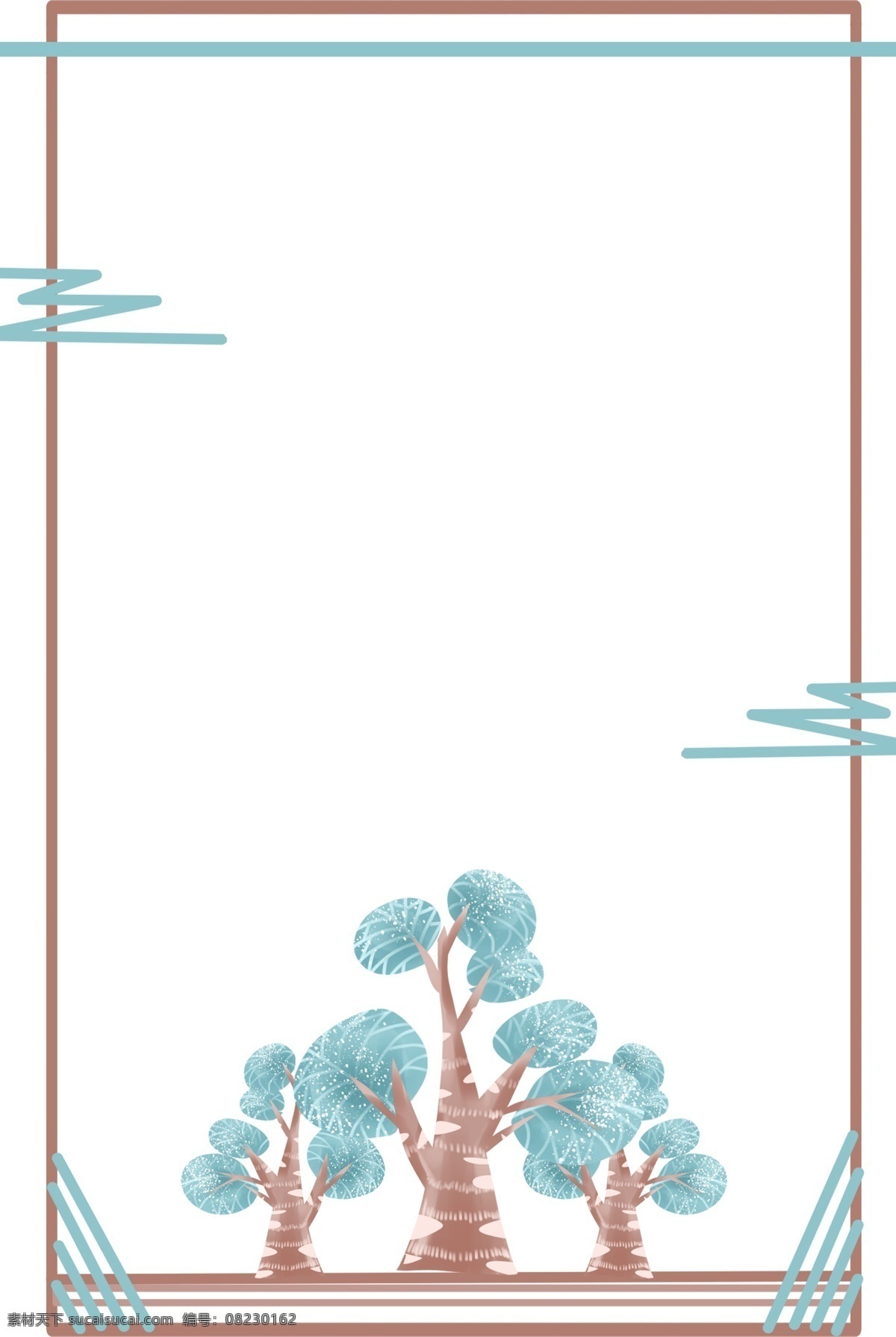 清新 简约 卡通 手绘 雪景 边框 插画 树 云纹