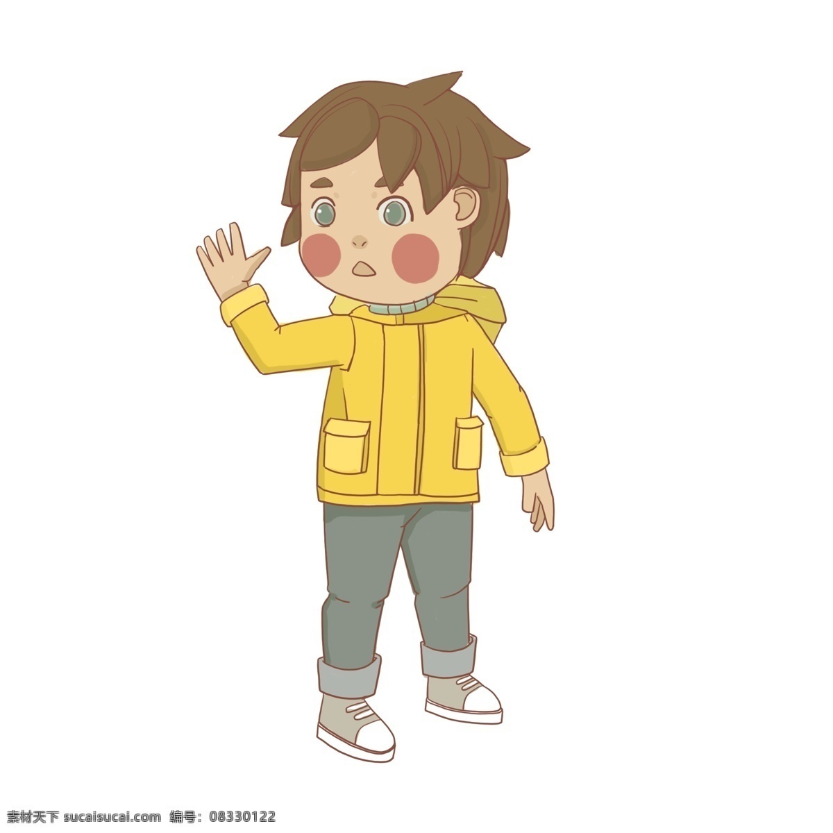 手绘 人物 小孩 男孩 打招呼
