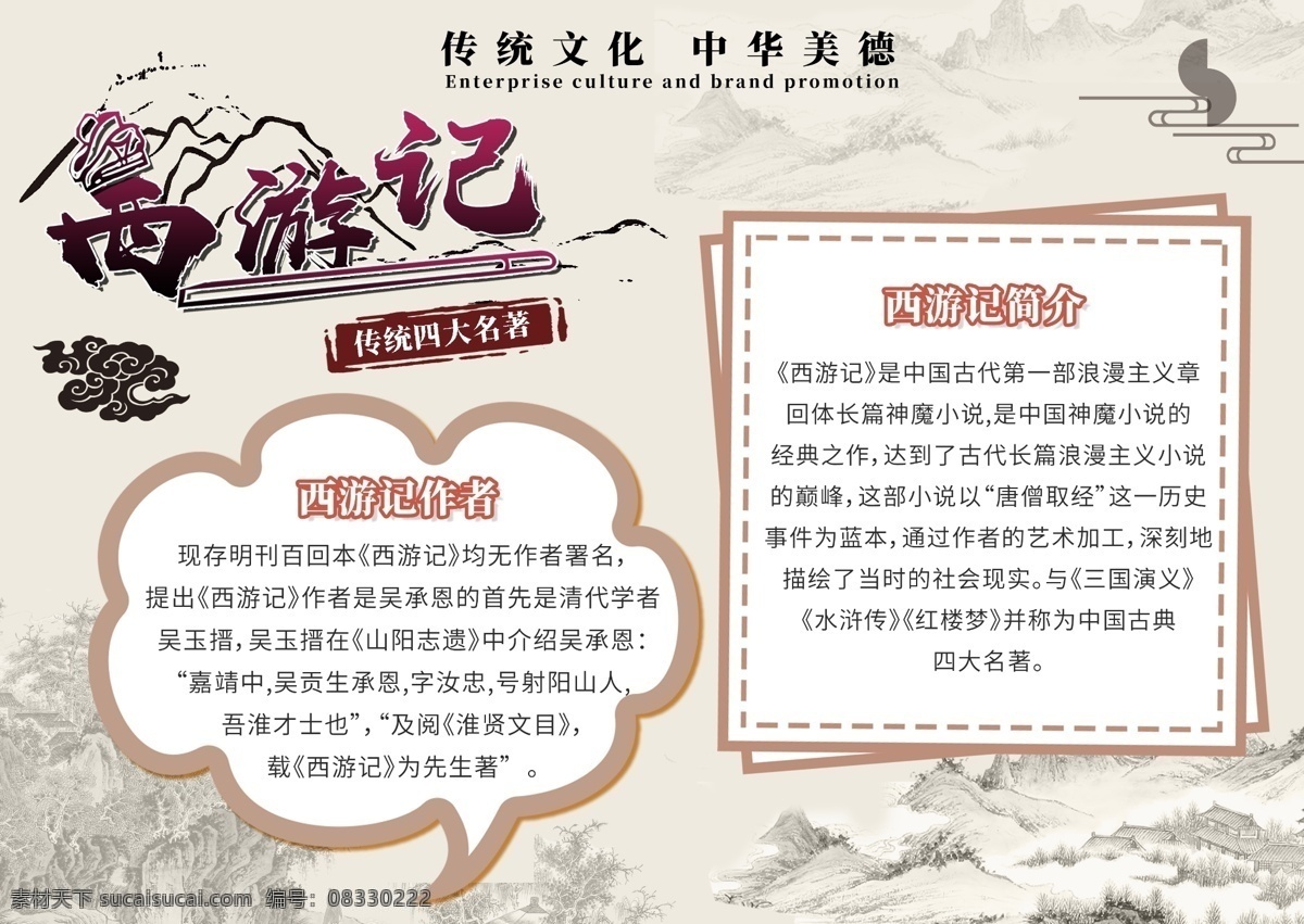 西游记 四大名著 古典文学 手 抄报 学校 中国风 手抄报 吴承恩 学古典