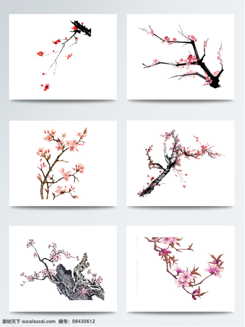 水墨 惊蛰 桃花 枝 元素 彩色 漫画 节气 桃花枝 装饰素材 手绘 免扣素材