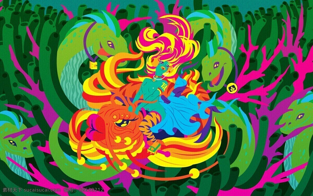 插画免费下载 插画 动漫动画 动物 绘画 科技 绿色 深海 眼睛 艺术 鱼免费下载 现代科技