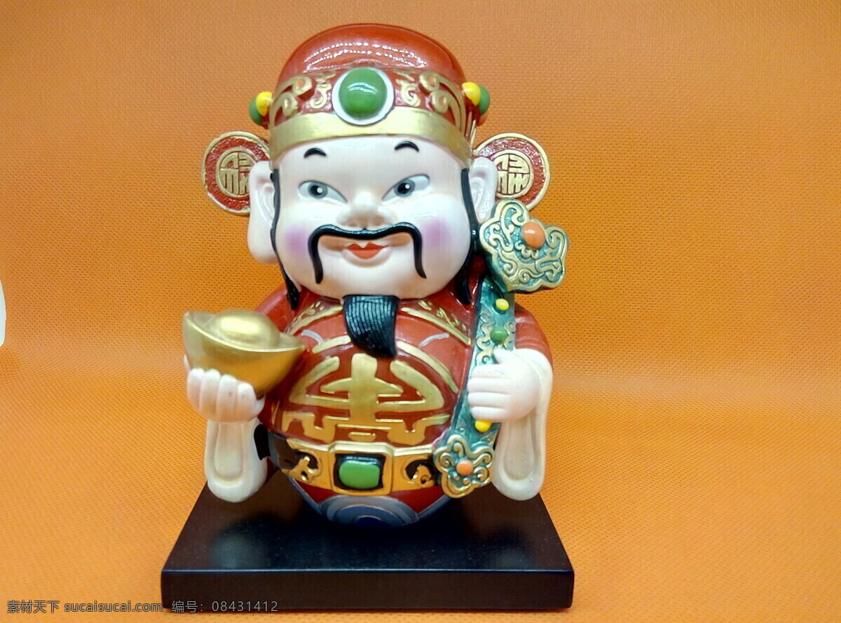 财神雕塑 泥塑 雕塑 财神 摆件 工艺品 彩绘 文化艺术 传统文化
