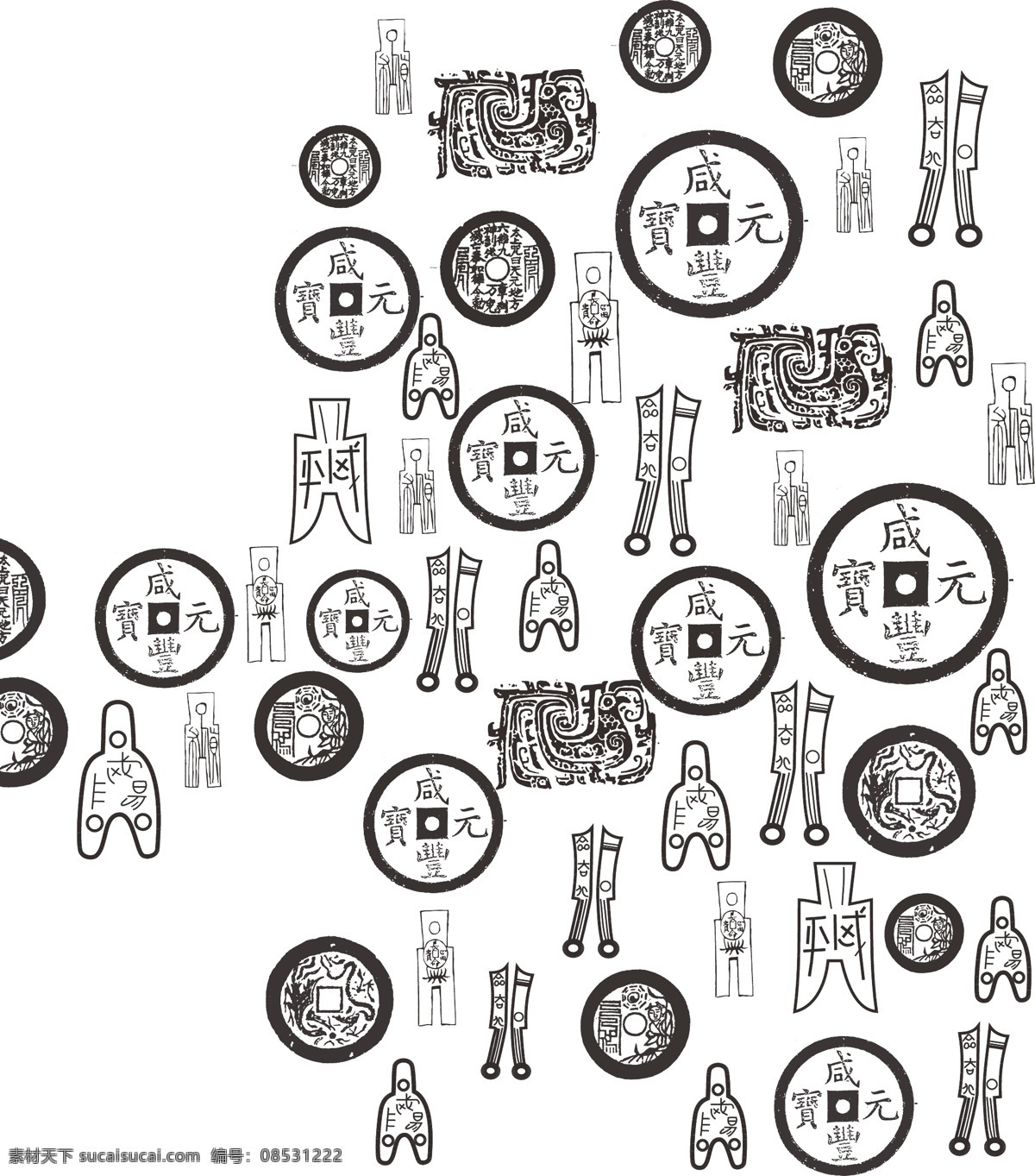 古代 钱币 底纹 铜钱 刀币 古代钱币 矢量 矢量图 其他矢量图
