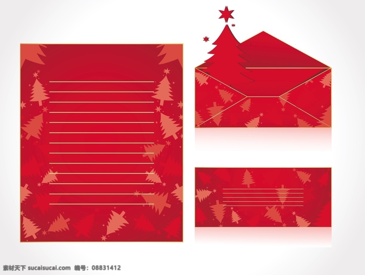树 红色 圣诞 信封 信头 矢量图 日常生活