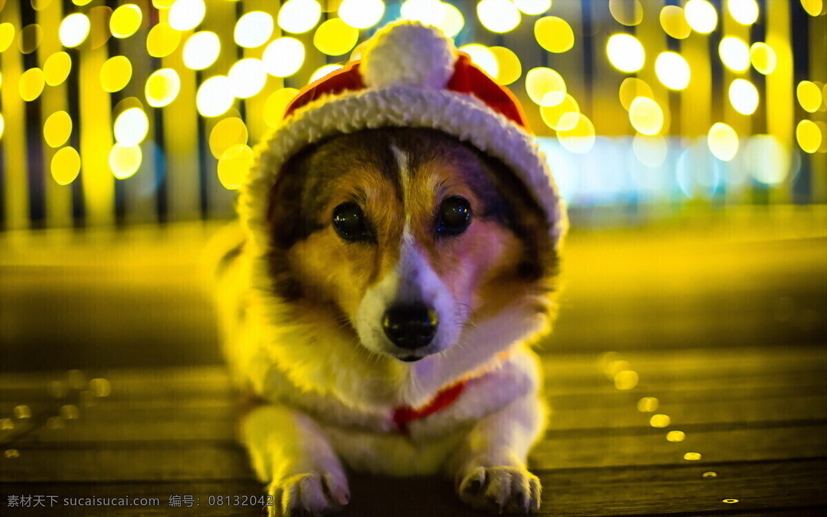 带圣诞帽的狗 小狗 圣诞帽 秋田犬 犬类 狗类 生物世界 家禽家畜