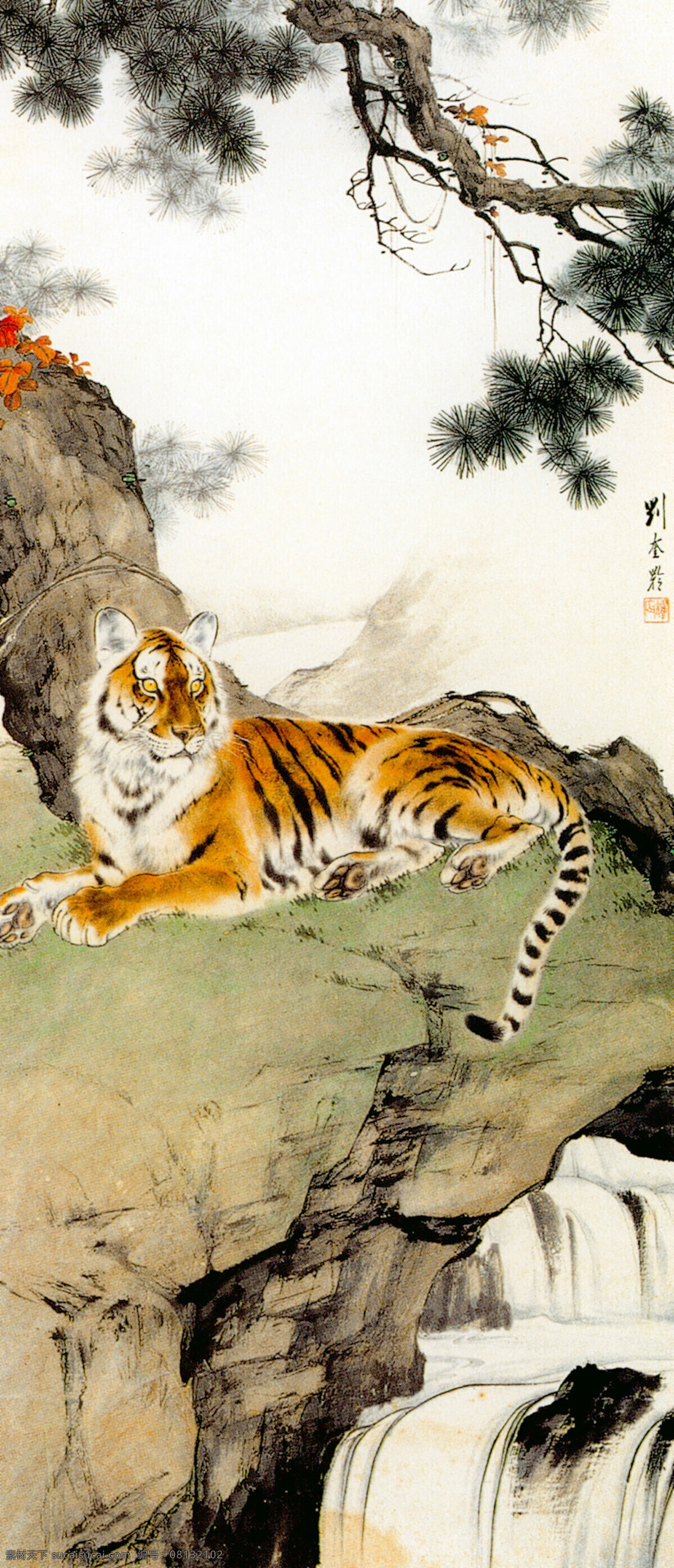 老虎 空谷图 国画 虎 文化艺术 绘画书法 设计图库