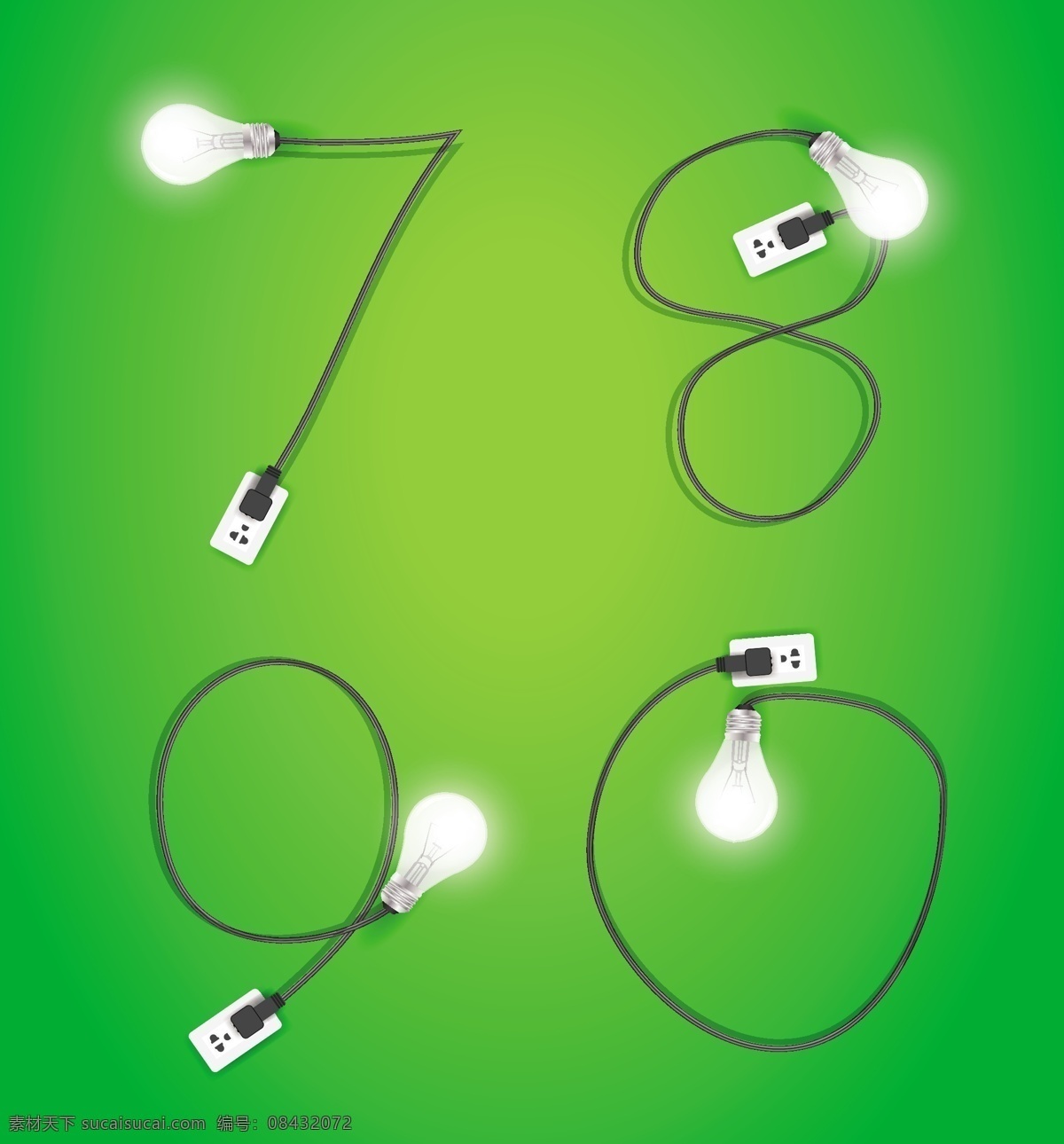 矢量 电线 灯泡 数字 模板下载 电灯 艺术字 字体设计 矢量字体 生活百科 矢量素材 绿色