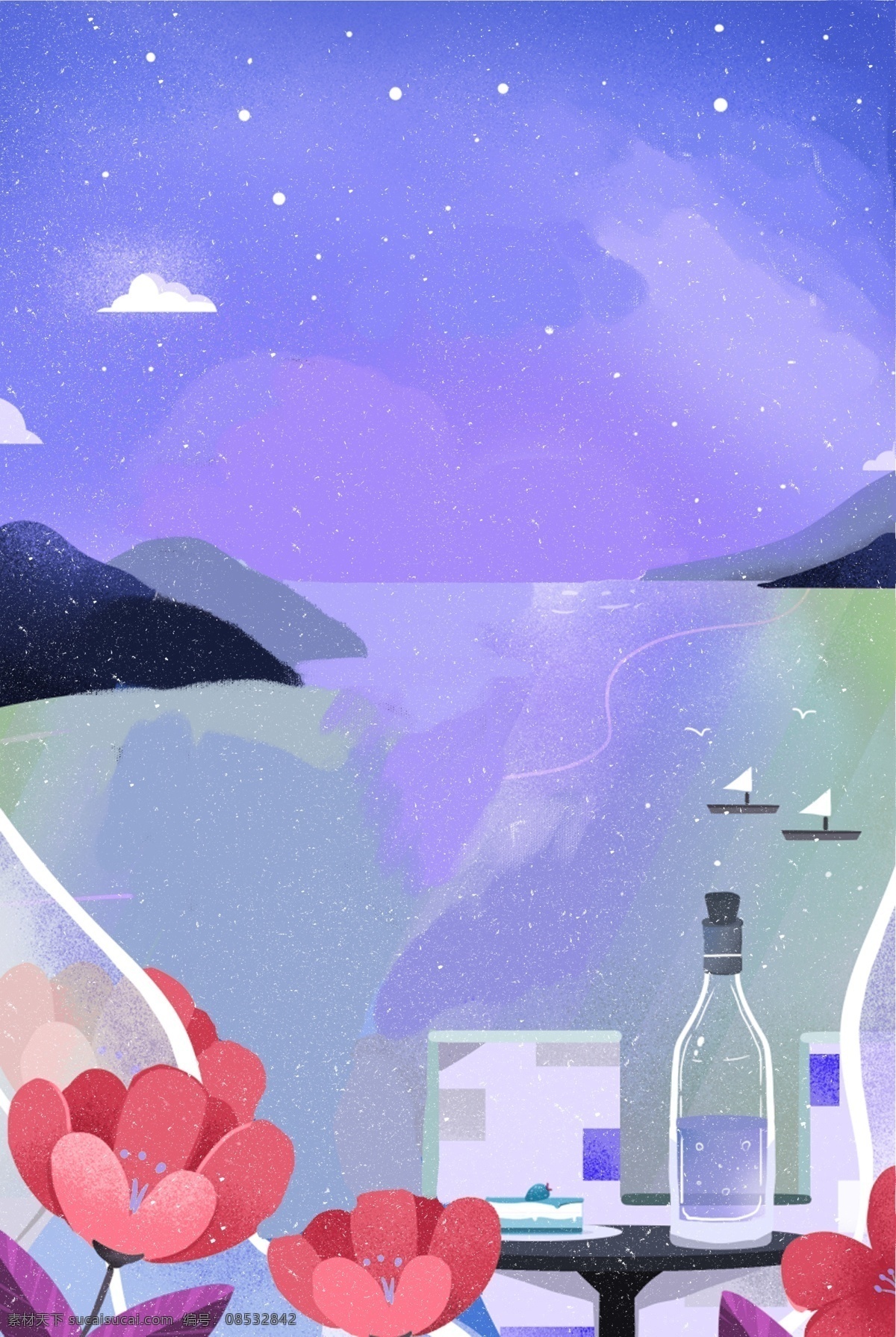 浪漫 妇女节 背景 女王节 女生节 鲜花美酒 浪漫背景 卡通插图 创意卡通下载 插图 png图下载