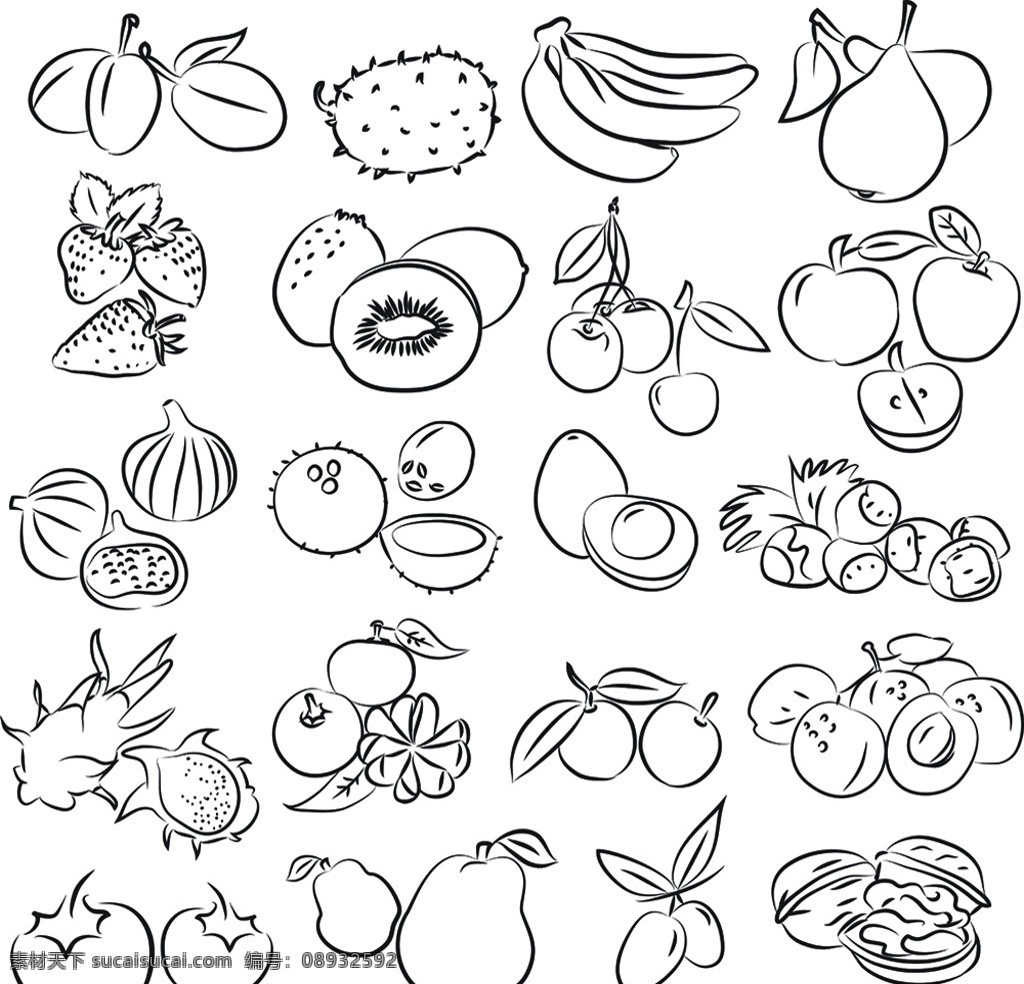 卡通设计 线描画 矢量图 背景 水果线描画