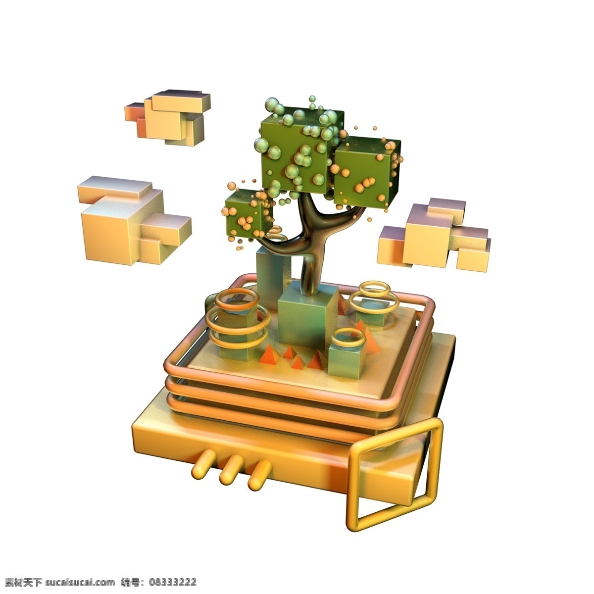 c4d 立体 质感 抽象 组合 金属质感 光泽 方块组合 电商风格 艺术抽象模型 免抠图 方块堆叠 层次 抽象树
