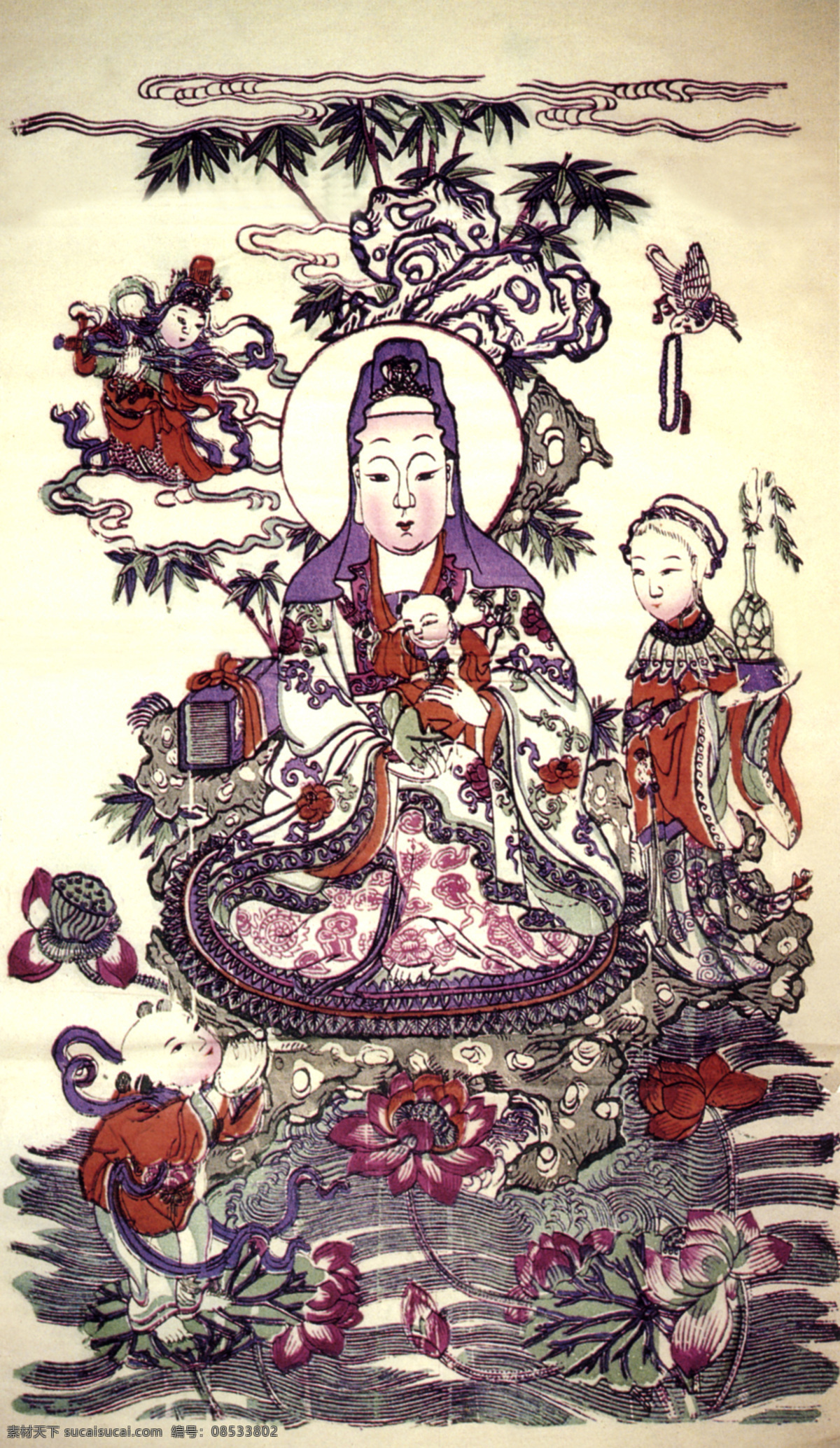 彩绘 插画 传统文化 吉祥画 吉祥图 民间艺术 年画 送子观音 民间插画 插花设计 吉祥插画 民间插图 文化艺术 设计图库 插画集