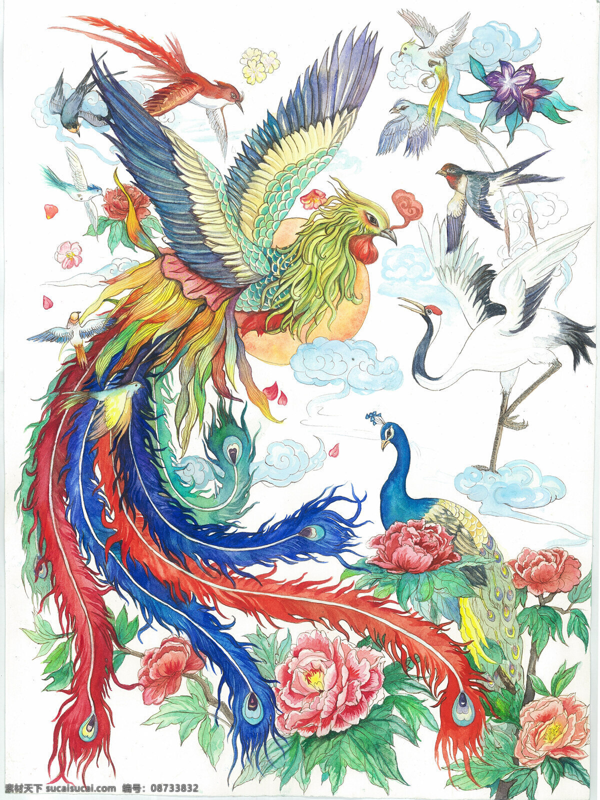 凤凰 吉祥 工笔画 吉 吉祥图案 古典图案 火凤凰 百鸟朝凤 原画工笔画等 文化艺术 传统文化