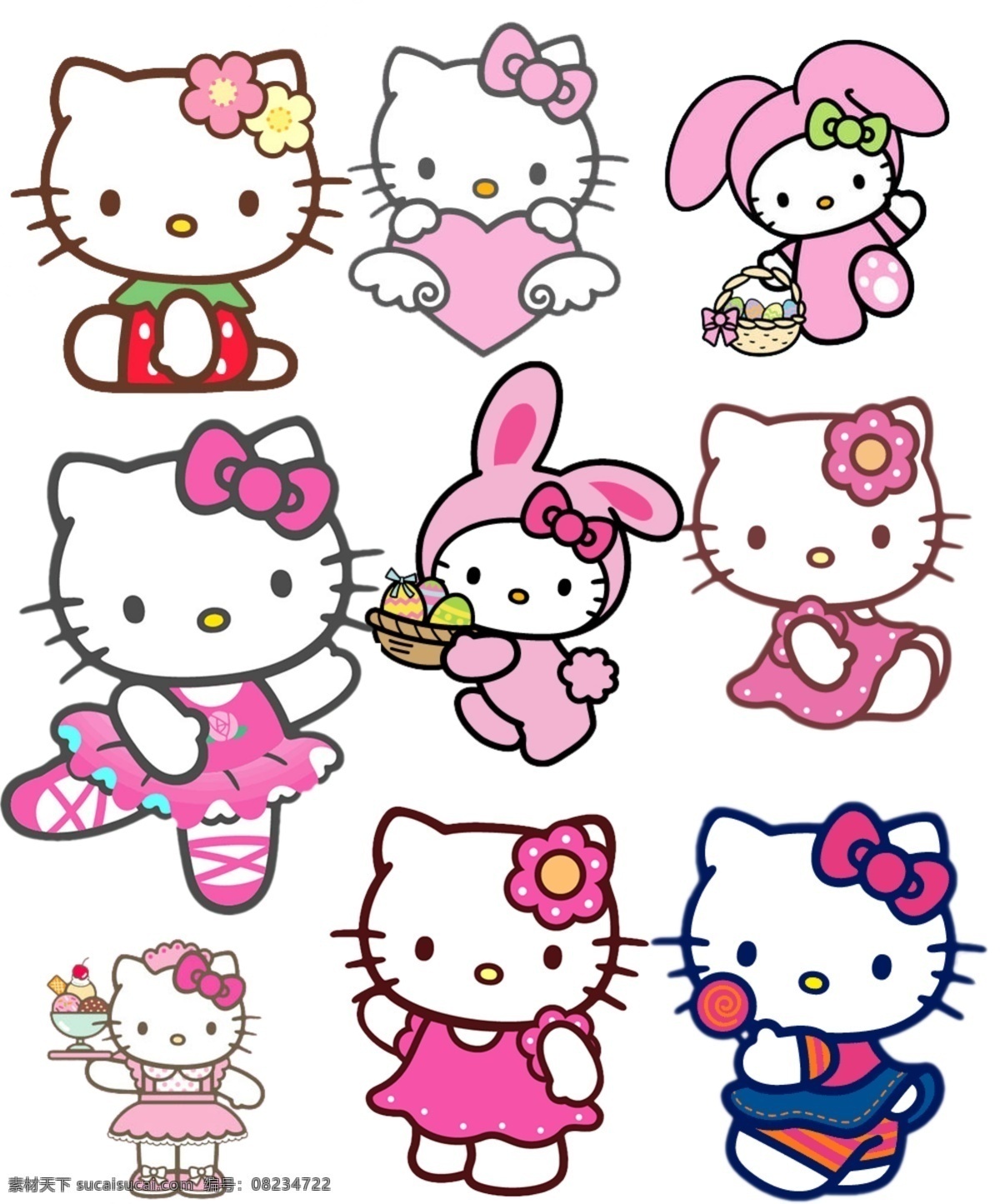kitty 卡通 形象 可爱 贴纸 设计素材 猫 源文件 卡通贴纸设计 psd源文件