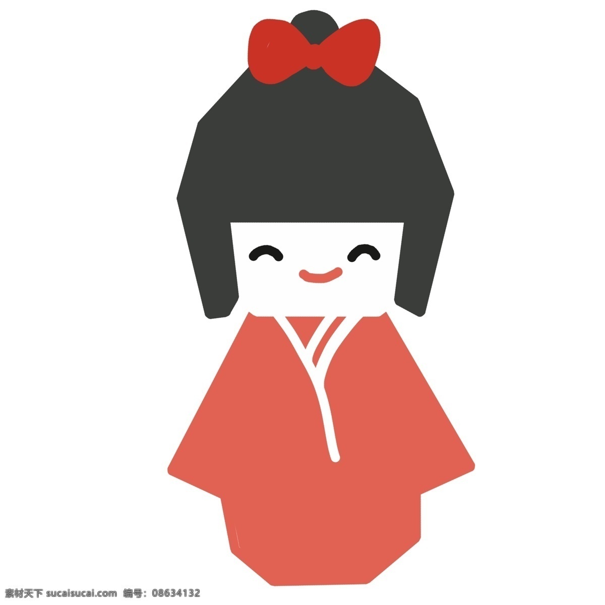 日本 女孩 装饰 插画 日本女孩 漂亮的女孩 女孩装饰 女孩插画 微笑的小女孩 红色的蝴蝶结 卡通人物