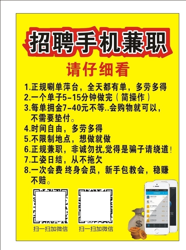 招聘手机兼职 手机兼职 兼职海报 招聘信息 海报素材 名片卡片