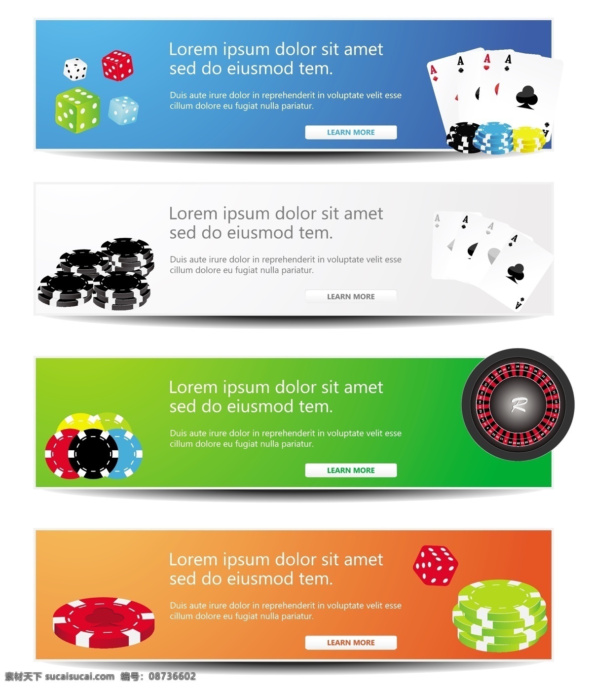 游戏 ui 设置 矢量 旗帜 标题 赌博 横幅 卡 免费 掷骰子 扑克筹码 丰富多彩的 用户界面元素 矢量图