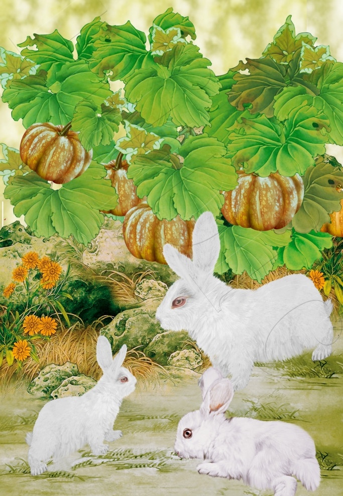兔子 2011 兔年 工笔画 工笔 国画 花鸟 挂历 分层 源文件