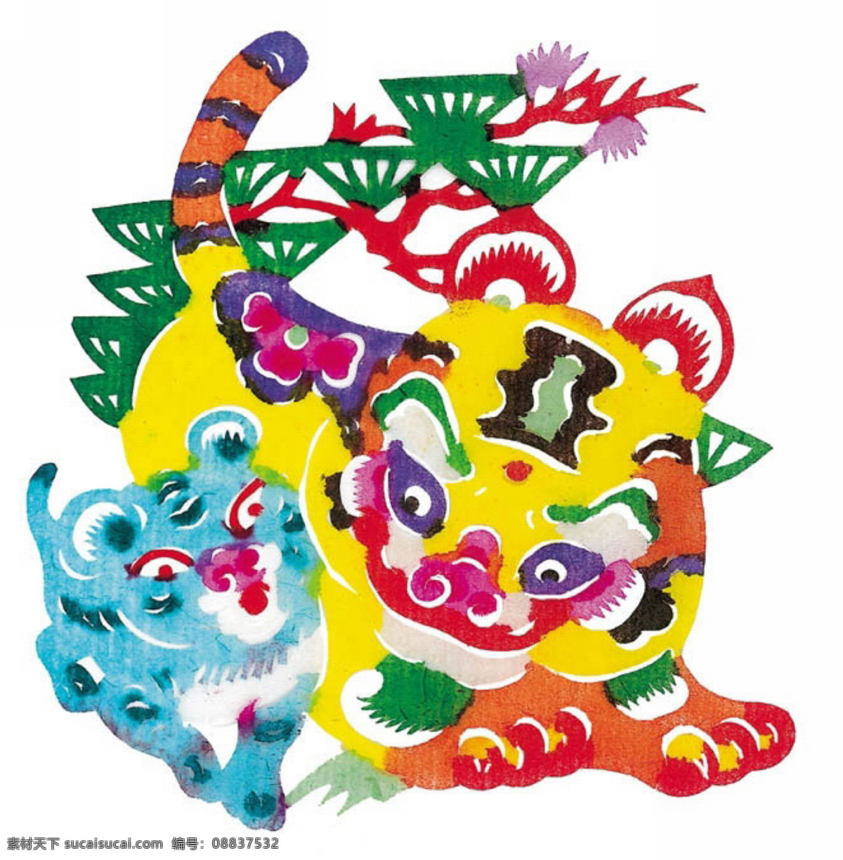 双 狮子 剪纸 剪纸艺术 双狮子剪纸 中国传统剪纸 民间 素材图片 文化艺术