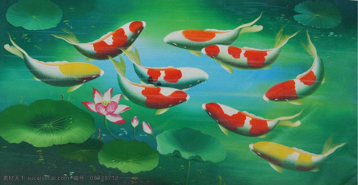 年年 鱼 写实 油画 池塘 动物油画 荷花油画 年年有鱼 写实油画 油画出售 油画图片 装饰画 高档油画 订单承接 装饰素材