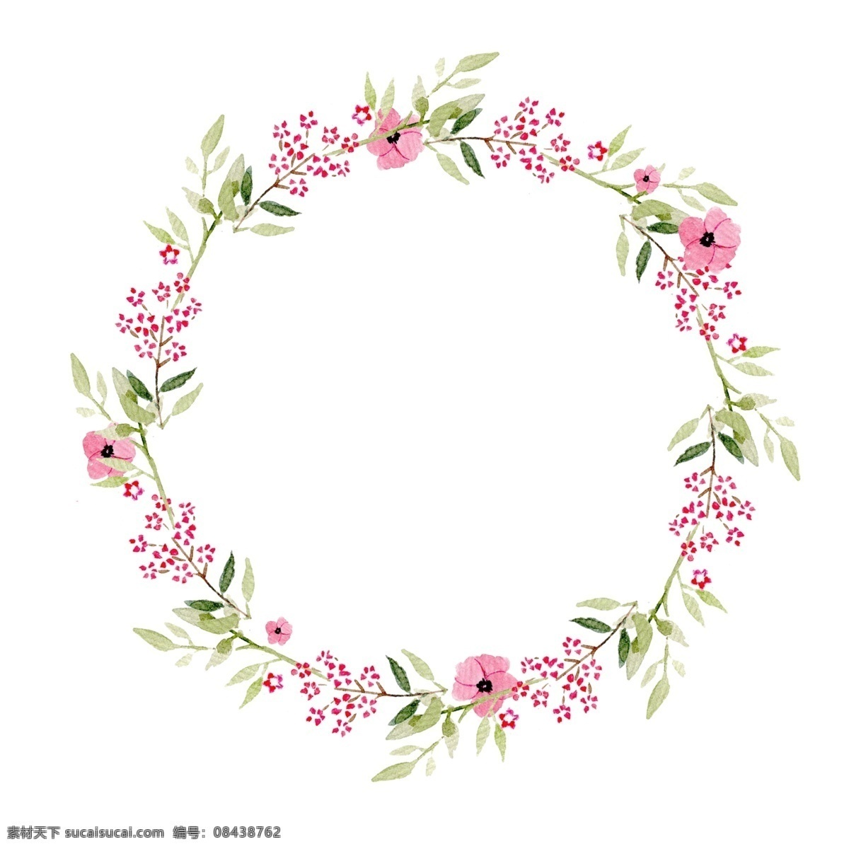 粉色 植物 花环 插画 水彩植物 花环边框插画 粉色植物花环 水彩植物花环 唯美装饰花环 装饰花环
