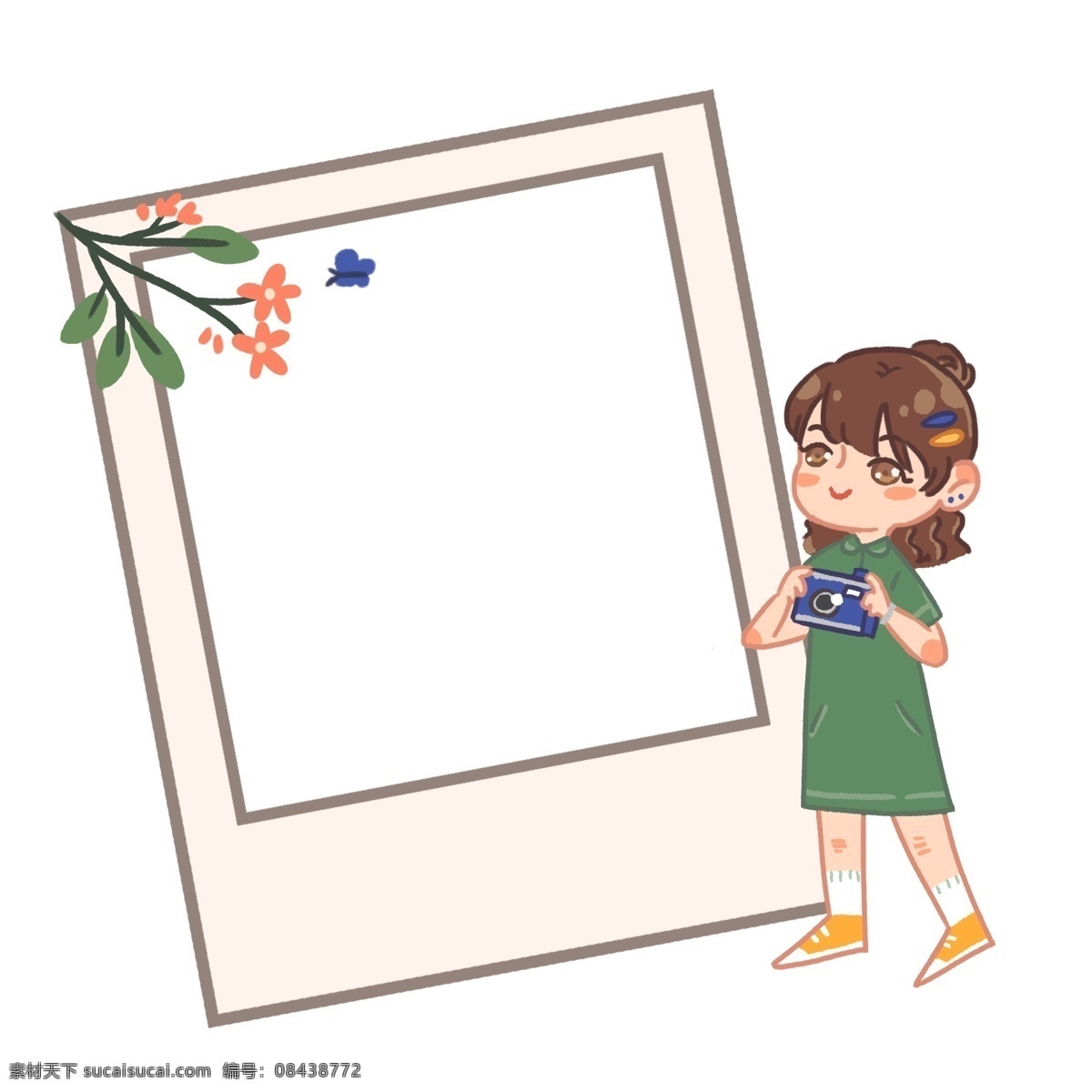小女孩 小花 相框 小女孩相框 小花相框 漂亮的相框 创意相框 相框装饰 相框插画 立体相框