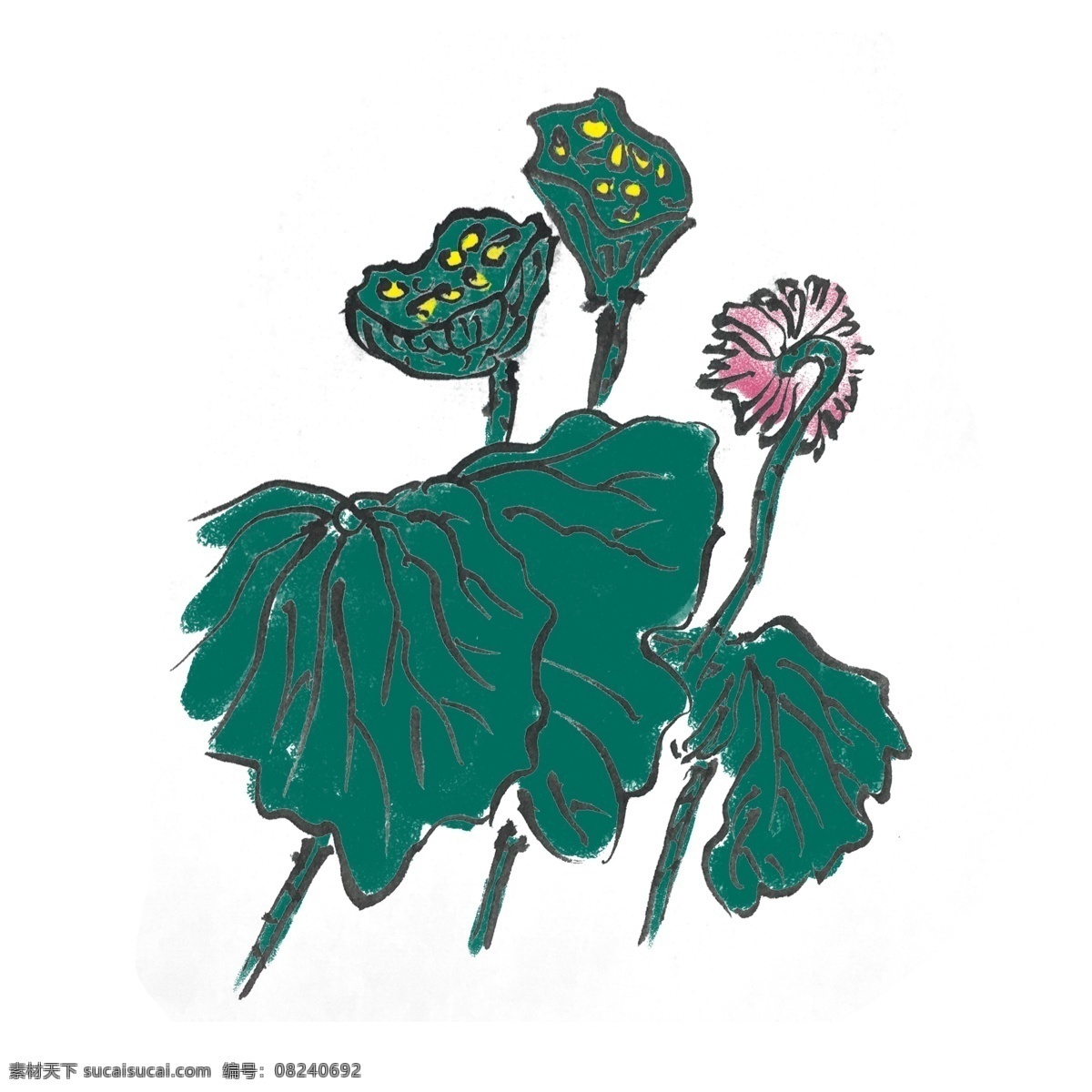 夏季 荷花 荷叶 手绘 插画 夏天 出水芙蓉 芙蓉 中国风 古风 水墨风 墨迹 彩色 春天 生动 花草 国风