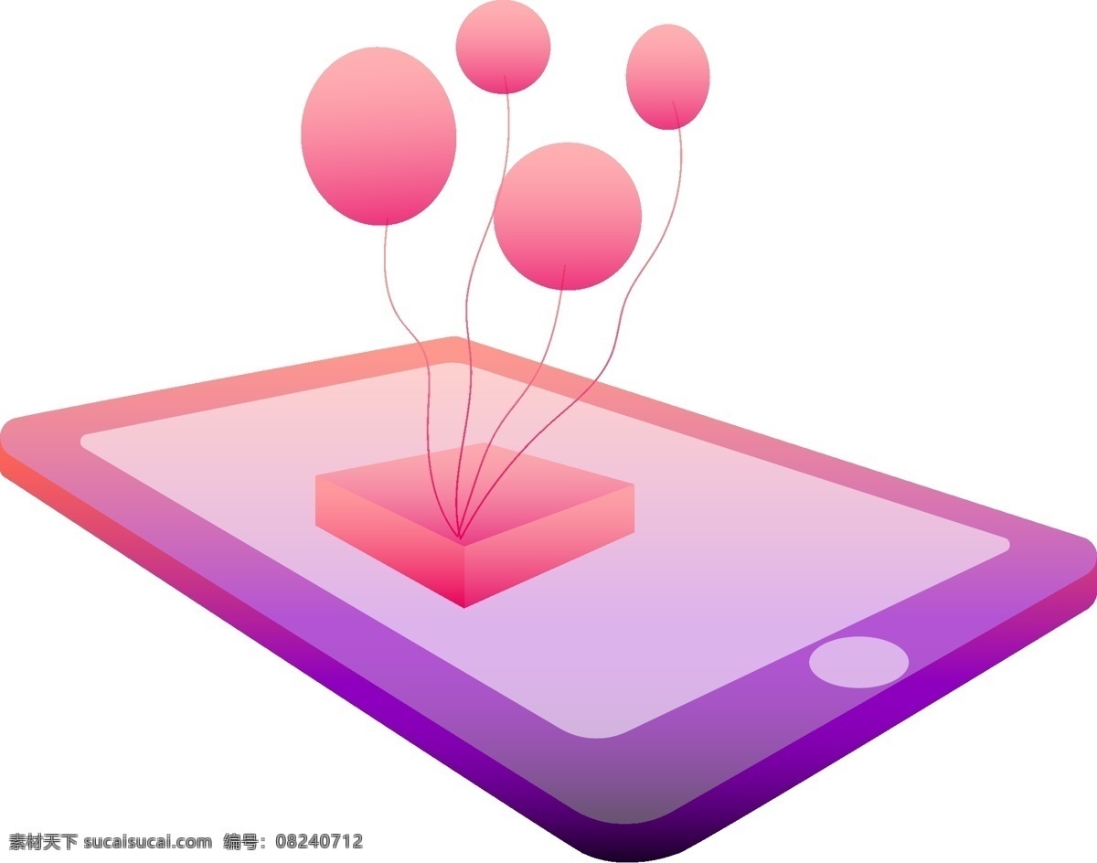智能 平板电脑 插画 智能电脑 粉色气球装饰 彩色的电脑 电脑装饰插画 数码产品 创意插画