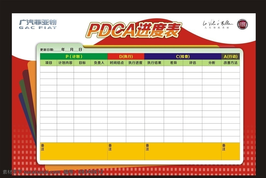 进度表 pdca 表格 菲亚特进度表 汽车进度表 公司进度表 矢量