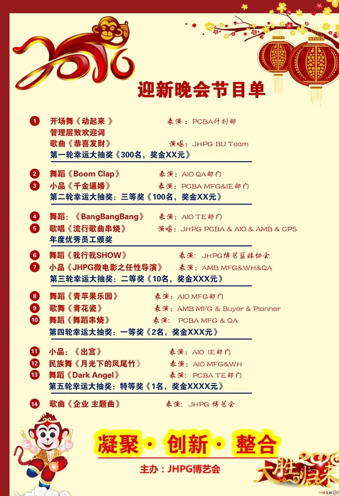 2016 猴年 节目单 晚会节目单 大胜归来 春晚节目 2016猴年 联欢晚会 多媒体 背景 底 图 pptx