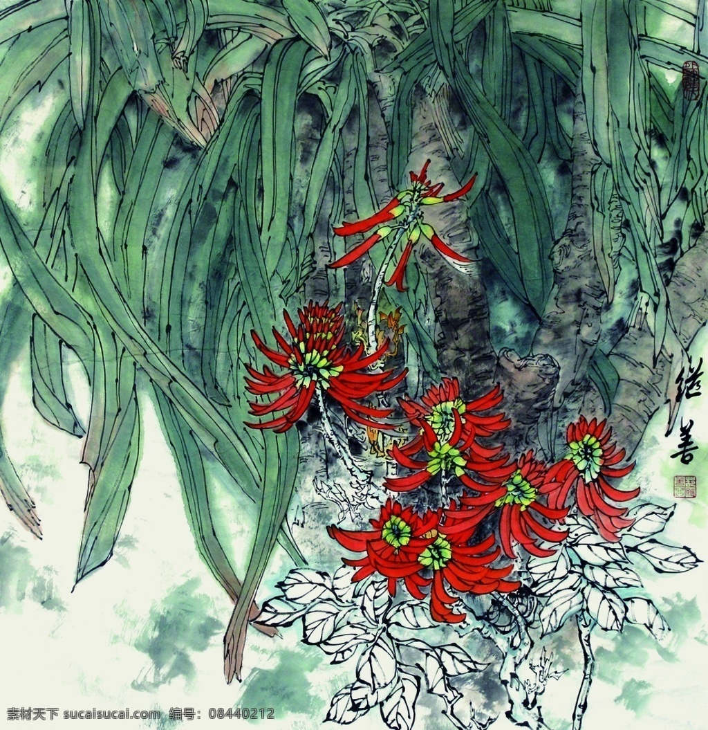 雨林玛瑙图片 国画 花鸟 雨林 玛瑙 绿色 文化艺术 绘画书法