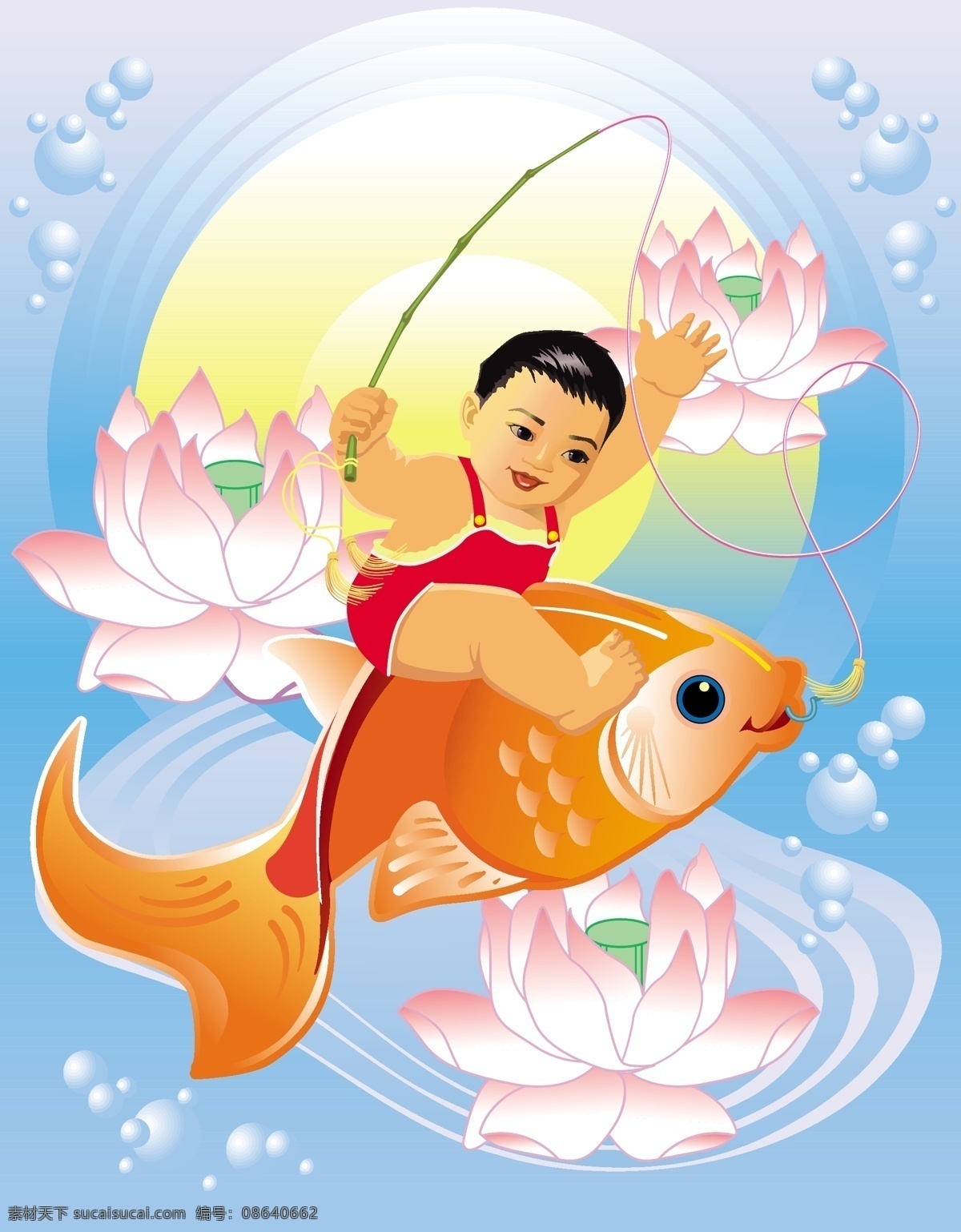 传统 春节 钓鱼 矢量 荷花 吉祥 金鱼 年画 中国 风 中国风 小孩 鱼类 矢量素材 过节 中国元素 sxzj 矢量图 元素 节日素材 2015 新年 元旦 元宵