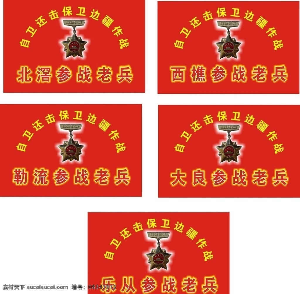 佛山 南海街 镇 红旗 铝质的军功章 自卫还击战 保卫边疆 勋章 参战老兵 矢量