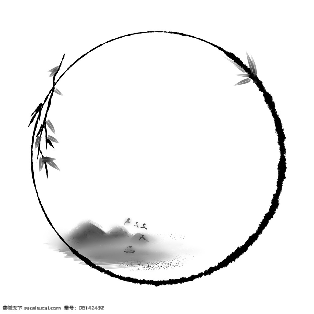 水墨 河畔 泛舟 插画 泛舟的边框 水墨边框 水彩边框 绘画边框 国画边框 卡通边框 圆形的边框
