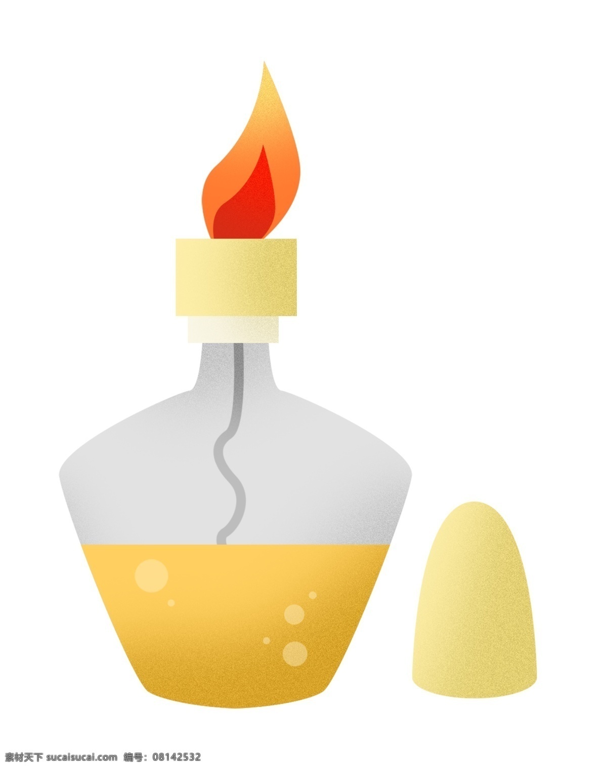 燃烧 酒精灯 插画 黄色的酒精灯 黄色的灯帽 黄色的火苗 点燃的酒精灯 实验器材 化学实验用品