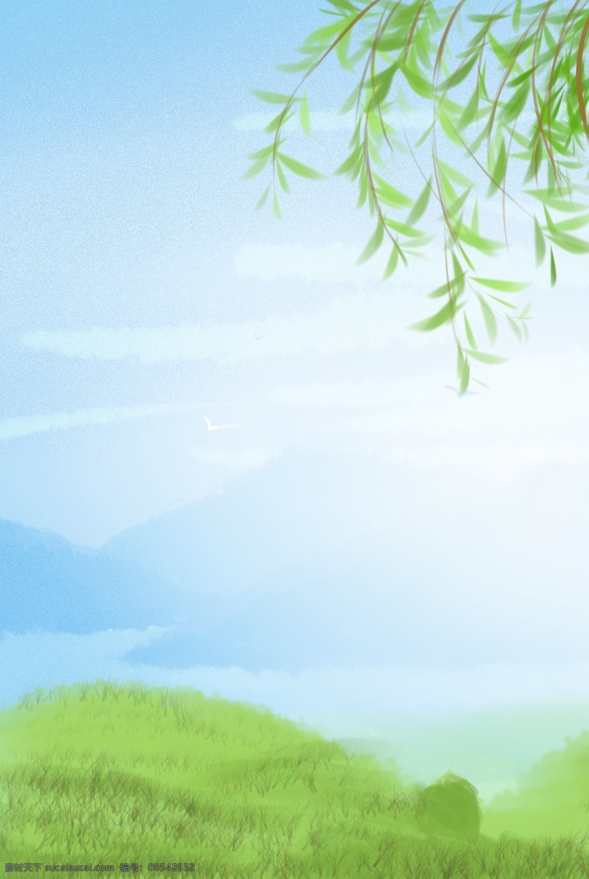 春季 上 新清 新手 绘 分层 banner 春季上新 上新 狂欢 草地 柳树 优惠活动 优惠 新装上市 创意合成