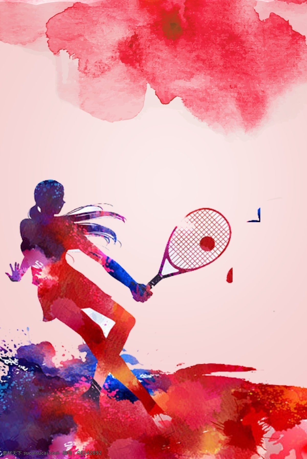 泼墨 羽毛球 网球 女孩 广告 背景 水彩 打羽毛球 水彩背景