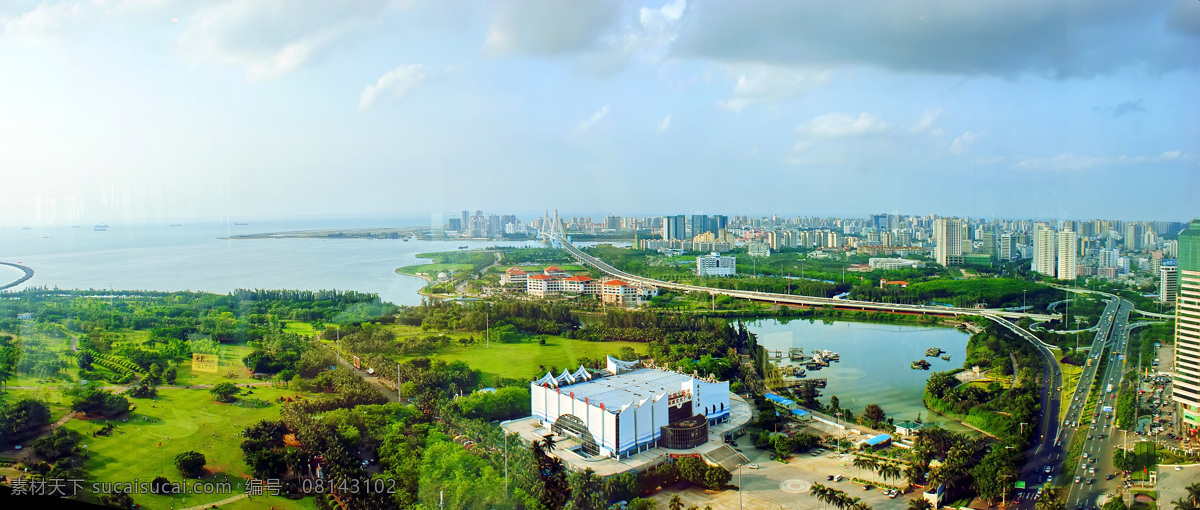 海口市景 海口 万绿园 世纪大桥 大海 宽幅 海口风景 自然风景 自然景观