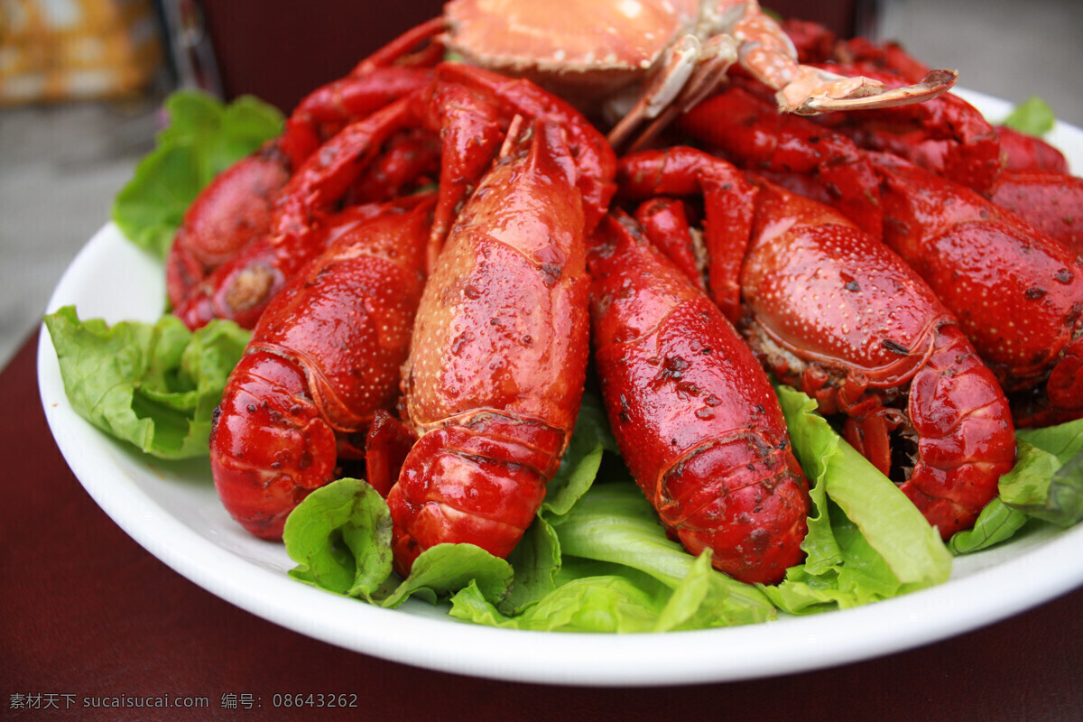 盘龙 虾 餐饮美食 传统美食 龙虾 盘子 蔬菜 一盘龙虾 海蟹 红色花纹桌布 风景 生活 旅游餐饮