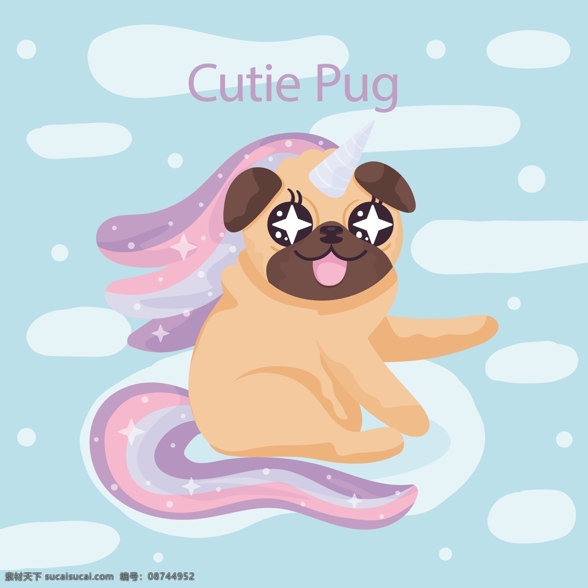 插画 柴犬 独角兽 哈巴狗 节日 卡通 卡通狗 可爱 犬 生肖 云朵