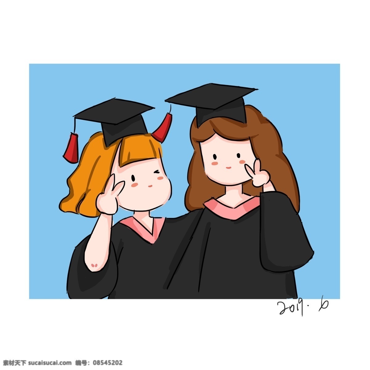 毕业 季 学士 服 卡通 毕业季 毕业照 学士服 穿 女孩 照片