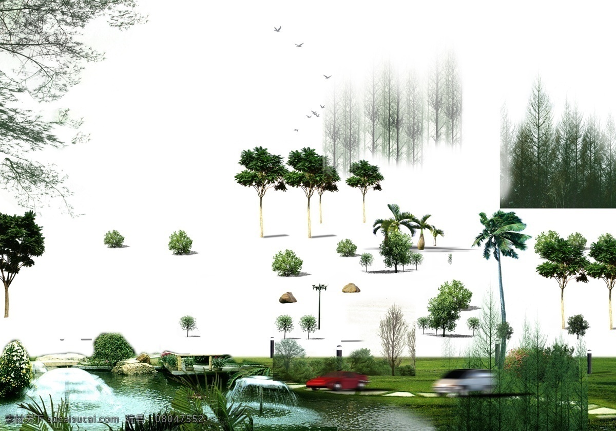 分层 草地 绿化 树 源文件 模板下载 边角树 家居装饰素材 园林景观设计