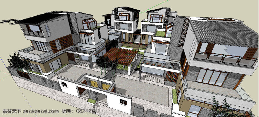 多层别墅区 建筑 多层 别墅区 外观 skp 灰色
