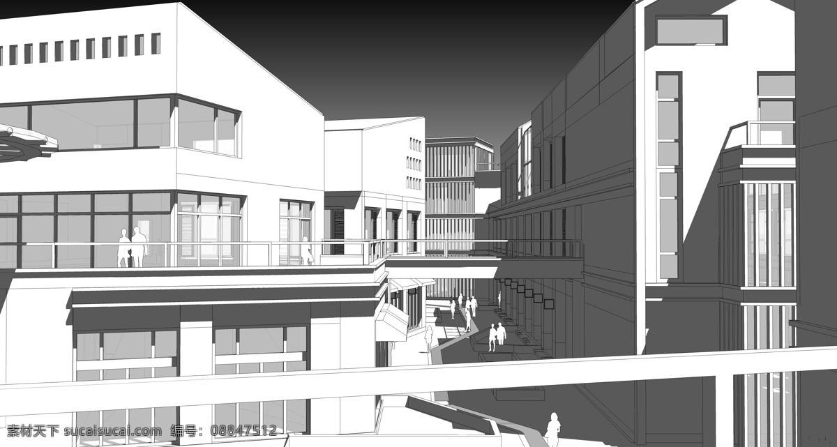 中式 商业街 3d设计 简洁 灰砖 坡屋顶 3d模型素材 其他3d模型