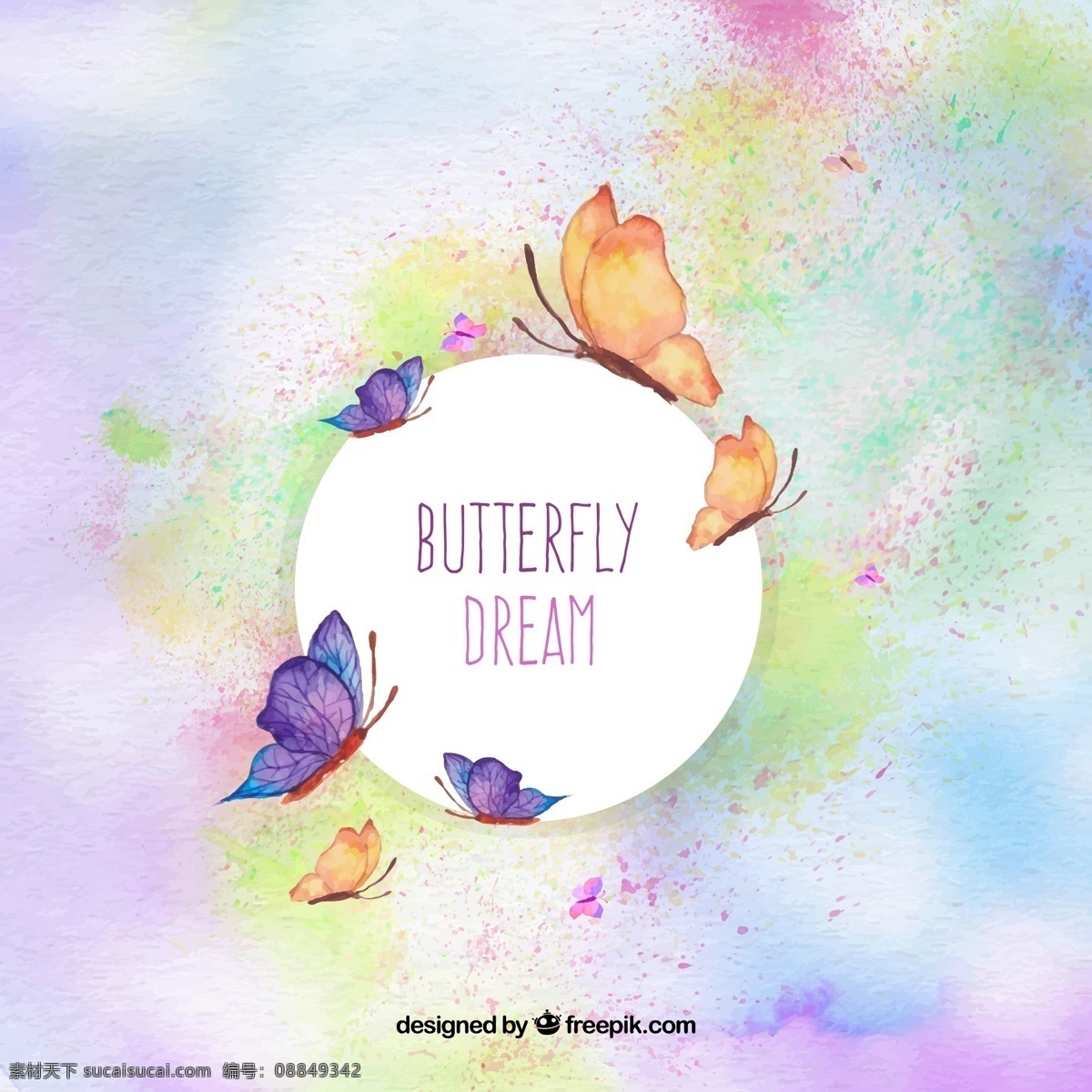 水彩 背景 彩色 蝴蝶 创意 元素 设计素材 创意设计 动物 小动物 卡通 可爱 矢量素材 背景素材