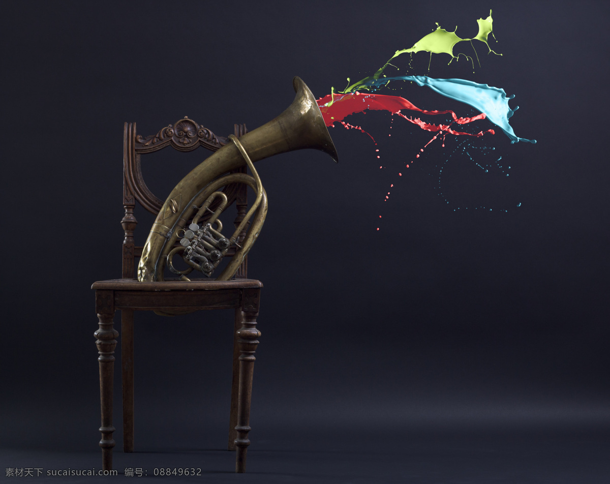 古典 椅子 上 萨克斯 古典椅子 彩色喷漆 乐器 影音娱乐 生活百科