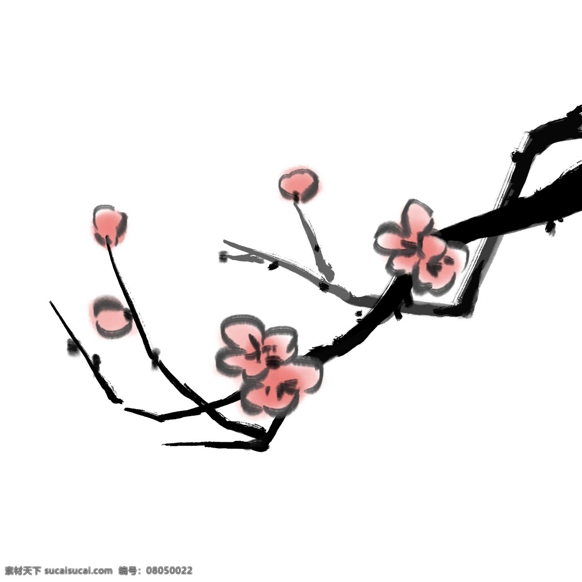 水墨画 水墨 梅花 中国风 水墨梅花 黑色花枝