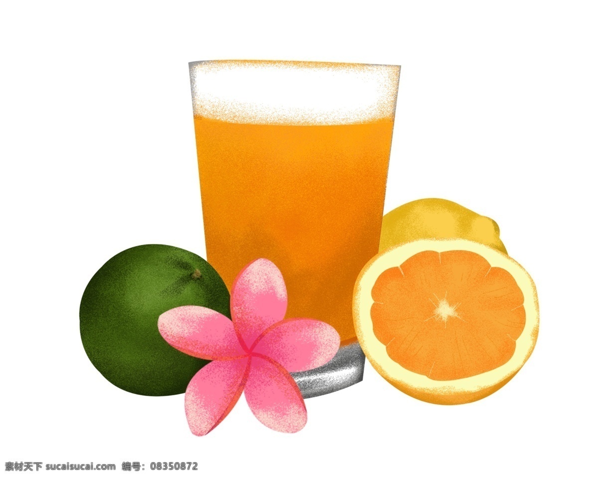 一杯 黄色 果汁 花朵 橘子