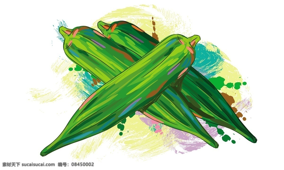 手绘 秋 葵 果蔬 矢量 矢量素材 设计素材 背景素材 秋葵