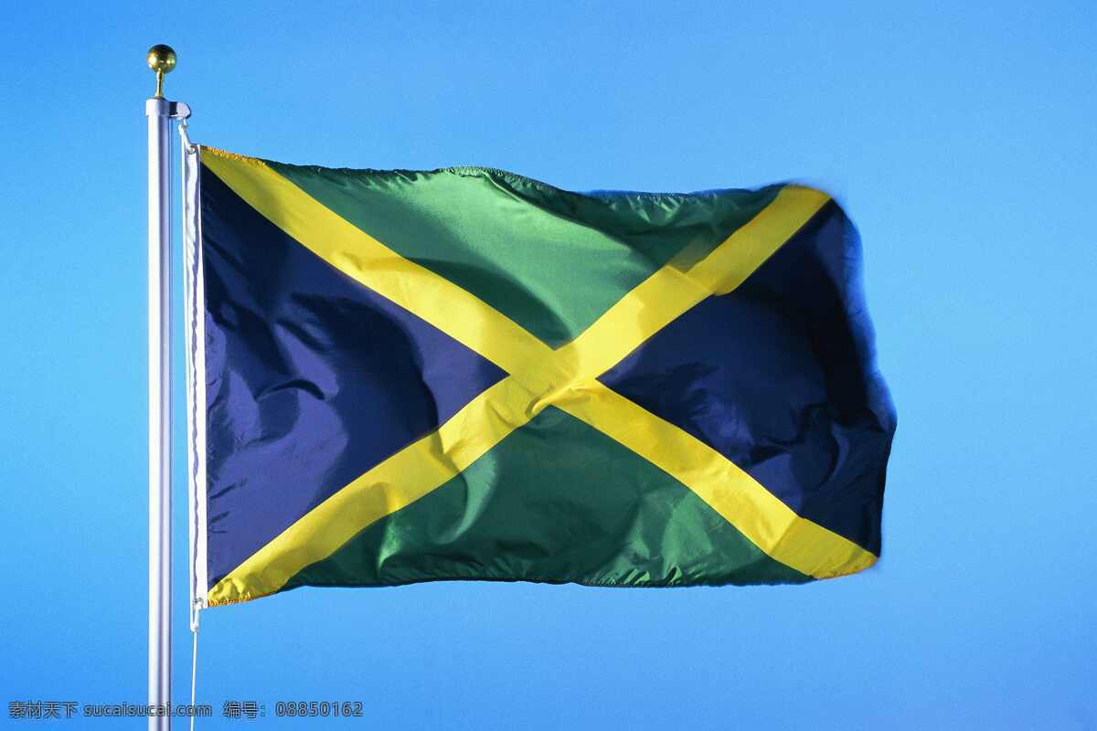 牙买加国旗 国旗 飘扬 旗杆 文化艺术 摄影图库